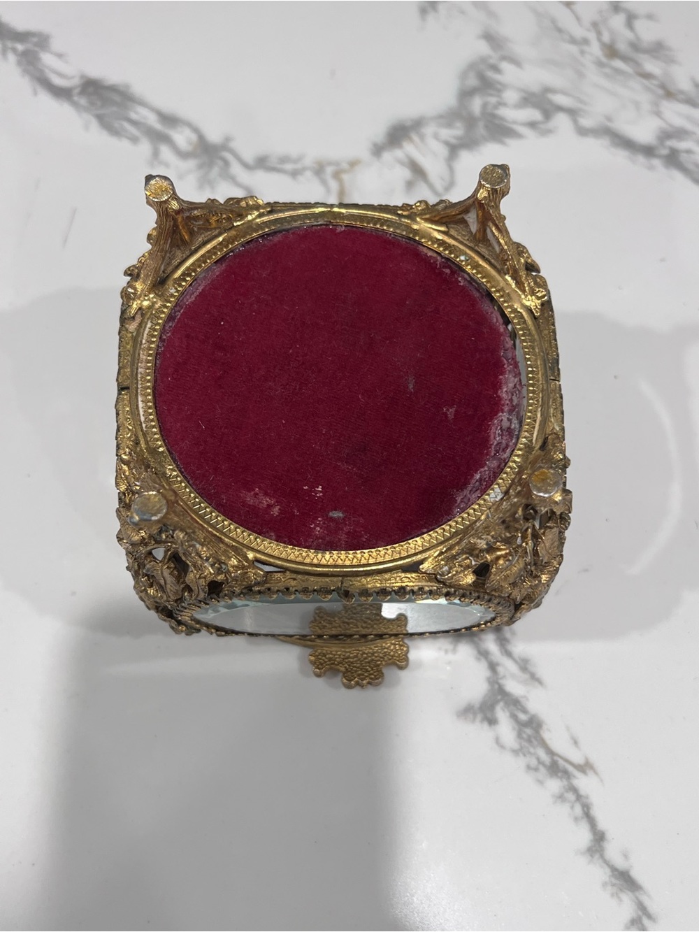 Vintage, Matson, Roses, Ormolu, Gilt, Beveled, , Jewelry Box, Red Velvet - Picture 7 of 10
